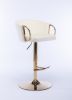 Set of 2 Bar Stools,with Chrome Footrest and Base Swivel Height Adjustable Mechanical Lifting Velvet + Golden Leg Simple Bar Stool-Ivory