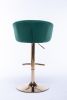 Set of 2 Bar Stools,with Chrome Footrest and Base Swivel Height Adjustable Mechanical Lifting Velvet + Golden Leg Simple Bar Stool-Green