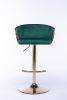 Set of 2 Bar Stools,with Chrome Footrest and Base Swivel Height Adjustable Mechanical Lifting Velvet + Golden Leg Simple Bar Stool-Green