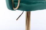 Set of 2 Bar Stools,with Chrome Footrest and Base Swivel Height Adjustable Mechanical Lifting Velvet + Golden Leg Simple Bar Stool-Green