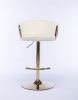 Set of 2 Bar Stools,with Chrome Footrest and Base Swivel Height Adjustable Mechanical Lifting Velvet + Golden Leg Simple Bar Stool-Ivory