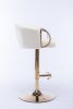 Set of 2 Bar Stools,with Chrome Footrest and Base Swivel Height Adjustable Mechanical Lifting Velvet + Golden Leg Simple Bar Stool-Ivory