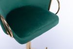 Set of 2 Bar Stools,with Chrome Footrest and Base Swivel Height Adjustable Mechanical Lifting Velvet + Golden Leg Simple Bar Stool-Green