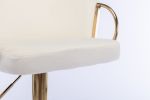 Set of 2 Bar Stools,with Chrome Footrest and Base Swivel Height Adjustable Mechanical Lifting Velvet + Golden Leg Simple Bar Stool-Ivory