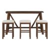 TREXM Multipurpose Home Kitchen Dining Bar Table Set with 3 Upholstered Stools(Dark Walnut)