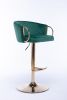 Set of 2 Bar Stools,with Chrome Footrest and Base Swivel Height Adjustable Mechanical Lifting Velvet + Golden Leg Simple Bar Stool-Green