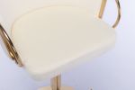 Set of 2 Bar Stools,with Chrome Footrest and Base Swivel Height Adjustable Mechanical Lifting Velvet + Golden Leg Simple Bar Stool-Ivory