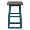 TOPMAX Rustic Counter Height 5-Piece Dining Set, Wood Console Table Set with 4 Stools for Small Places,Walnut+Blue