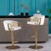 Set of 2 Bar Stools,with Chrome Footrest and Base Swivel Height Adjustable Mechanical Lifting Velvet + Golden Leg Simple Bar Stool-Ivory