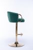 Set of 2 Bar Stools,with Chrome Footrest and Base Swivel Height Adjustable Mechanical Lifting Velvet + Golden Leg Simple Bar Stool-Green