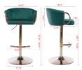 Set of 2 Bar Stools,with Chrome Footrest and Base Swivel Height Adjustable Mechanical Lifting Velvet + Golden Leg Simple Bar Stool-Green