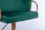 Set of 2 Bar Stools,with Chrome Footrest and Base Swivel Height Adjustable Mechanical Lifting Velvet + Golden Leg Simple Bar Stool-Green