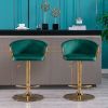 Set of 2 Bar Stools,with Chrome Footrest and Base Swivel Height Adjustable Mechanical Lifting Velvet + Golden Leg Simple Bar Stool-Green