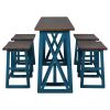 TOPMAX Rustic Counter Height 5-Piece Dining Set, Wood Console Table Set with 4 Stools for Small Places,Walnut+Blue